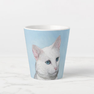 White Cat Malerei - Niedliche Original Cat Art Milchtasse