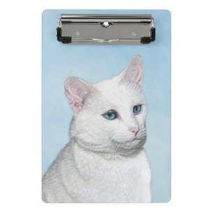 White Cat Malerei - Niedliche Original Cat Art Mini Klemmbrett