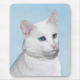 White Cat Malerei - Niedliche Original Cat Art Mousepad