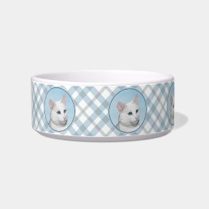 White Cat Malerei - Niedliche Original Cat Art Napf