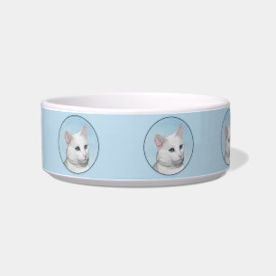 White Cat Malerei - Niedliche Original Cat Art Napf