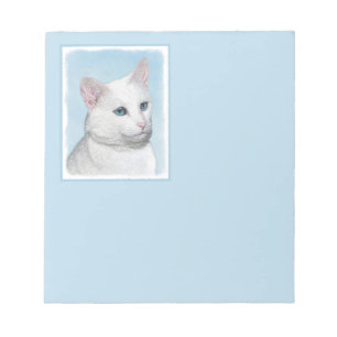 White Cat Malerei - Niedliche Original Cat Art Notizblock