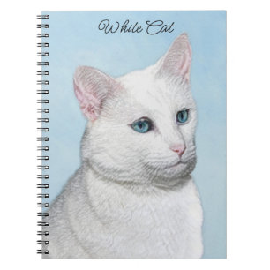White Cat Malerei - Niedliche Original Cat Art Notizblock