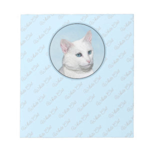White Cat Malerei - Niedliche Original Cat Art Notizblock
