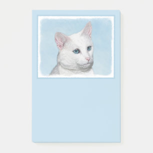 White Cat Malerei - Niedliche Original Cat Art Post-it Klebezettel