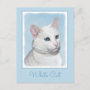 White Cat Malerei - Niedliche Original Cat Art Postkarte