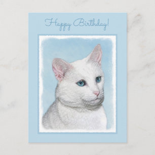 White Cat Malerei - Niedliche Original Cat Art Postkarte