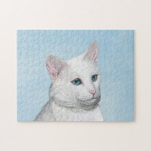 White Cat Malerei - Niedliche Original Cat Art Puzzle