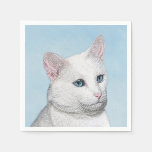 White Cat Malerei - Niedliche Original Cat Art Serviette (Vorderseite)