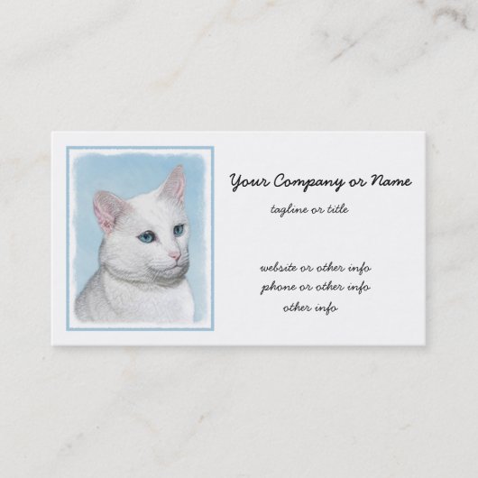 White Cat Malerei - Niedliche Original Cat Art Visitenkarte (Vorderseite)