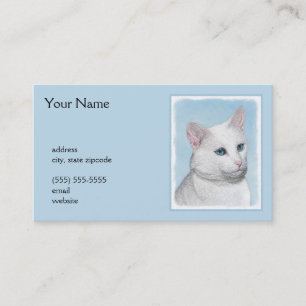 White Cat Malerei - Niedliche Original Cat Art Visitenkarte