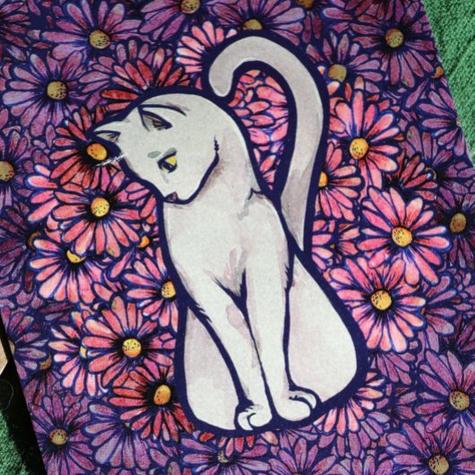 White Cat Mauve Daisies