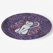 White Cat Mauve Daisies Pappteller (Schrägansicht)