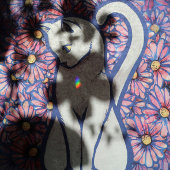 White Cat Mauve Daisies Seidenpapier