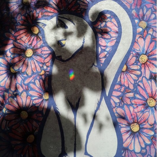 White Cat Mauve Daisies Seidenpapier