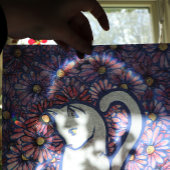 White Cat Mauve Daisies Seidenpapier