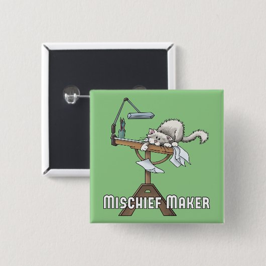 White Cat Mischief Maker Button (Vorne & Hinten)