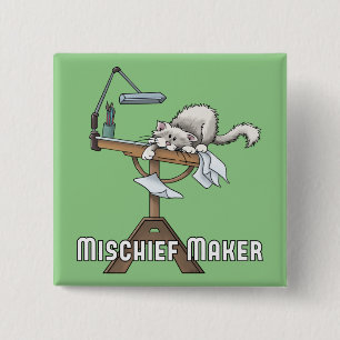 White Cat Mischief Maker Button