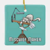 White Cat Mischief Maker Keramik Ornament (Vorderseite)