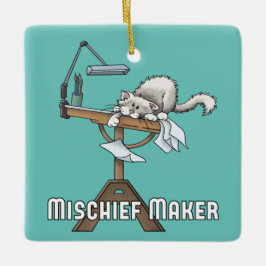 White Cat Mischief Maker Keramik Ornament
