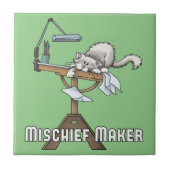 White Cat Mischief Maker Keramik Tile Fliese (Vorderseite)