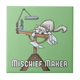 White Cat Mischief Maker Keramik Tile Fliese