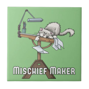 White Cat Mischief Maker Keramik Tile Fliese