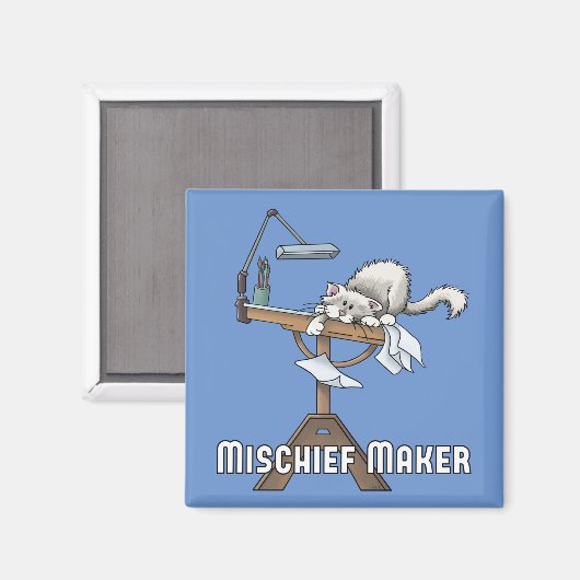 White Cat Mischief Maker Magnet (Vorderseite/Rückseite)