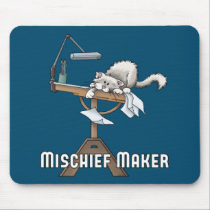 White Cat Mischief Maker Mouse Pad Mousepad