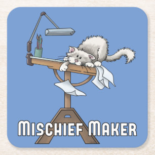 White Cat Mischief Maker Square Paper Untersetzer