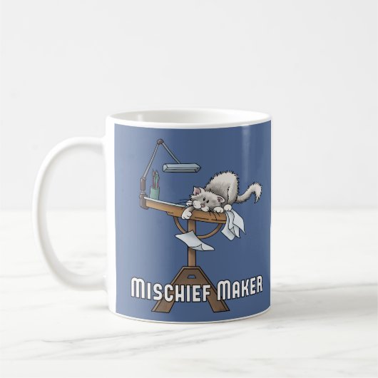White Cat Mischief Maker Tasse (Links)