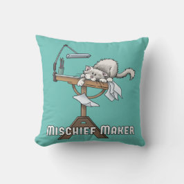 White Cat Mischief Maker Throw Kissen