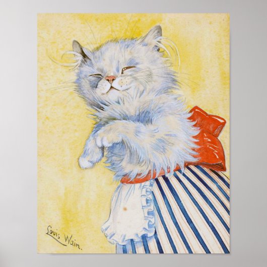 White Cat mit Schürze, Louis Wain Poster (Vorne)