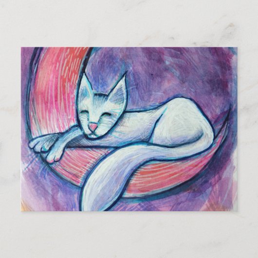 White Cat Moon Postkarte (Vorderseite)