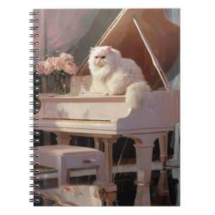 White Cat on Pink Piano Spiral Notebook Notizblock