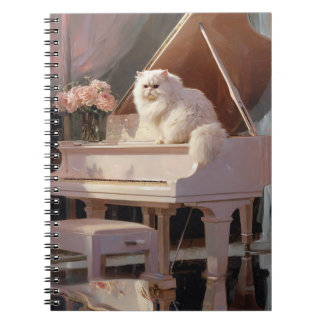 White Cat on Pink Piano Spiral Notebook Notizblock