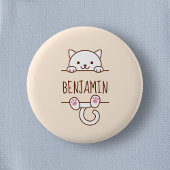 White Cat Peeking hinter Individuelle Name Button