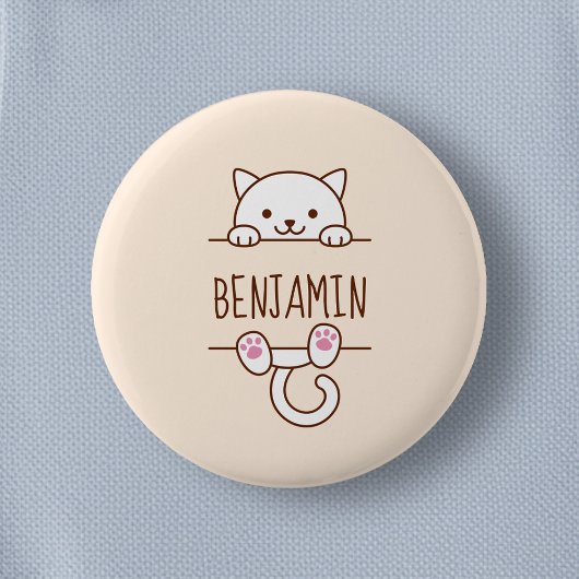 White Cat Peeking hinter Individuelle Name Button