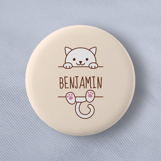 White Cat Peeking hinter Individuelle Name Button