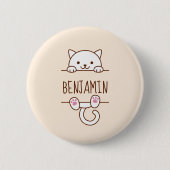 White Cat Peeking hinter Individuelle Name Button (Vorderseite)