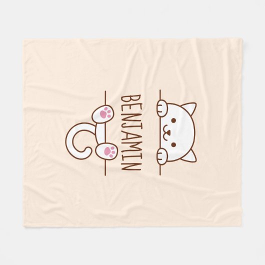 White Cat Peeking hinter Individuelle Name Fleecedecke (Vorderseite (Horizontal))