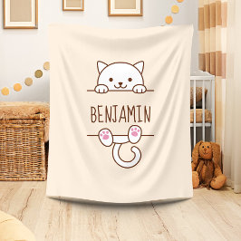 White Cat Peeking hinter Individuelle Name Fleecedecke