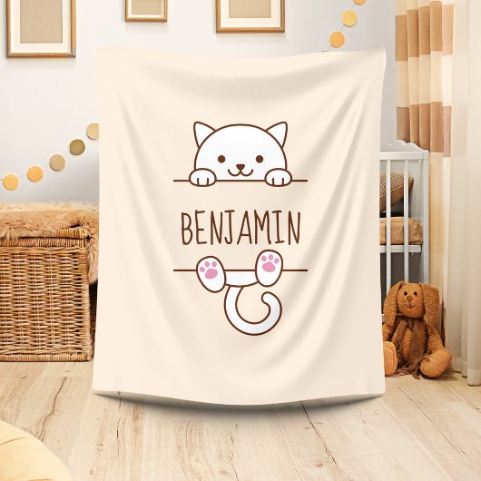 White Cat Peeking hinter Individuelle Name Fleecedecke