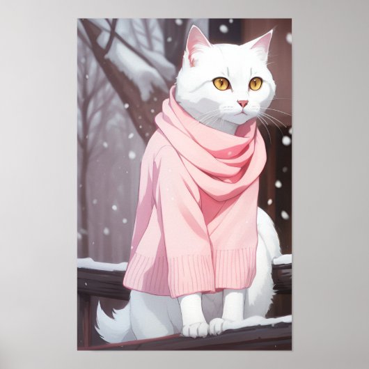 White Cat Pink Outfit Herbst Winter Manga Manga MA Poster (Vorne)