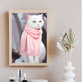 White Cat Pink Outfit Herbst Winter Manga Manga MA Poster