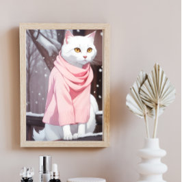 White Cat Pink Outfit Herbst Winter Manga Manga MA Poster