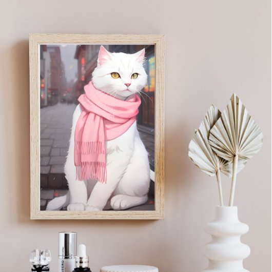 White Cat Pink Outfit Herbst Winter Manga Manga MA Poster