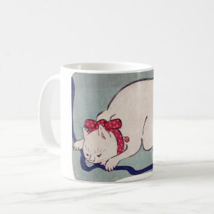 White Cat Playing with a String, Hiroshige Kaffeetasse