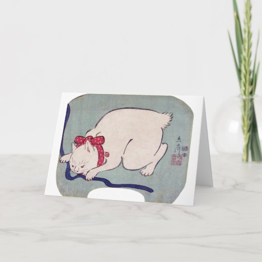 White Cat Playing with a String, Hiroshige Karte (Vorderseite)