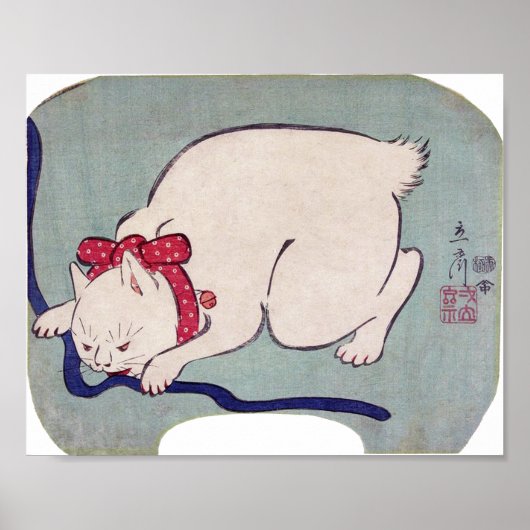 White Cat Playing with a String, Hiroshige Poster (Vorne)